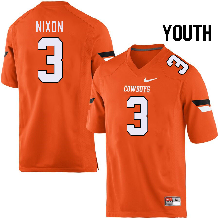 Youth #3 Jaden Nixon Oklahoma State Cowboys College Football Jerseys Stitched-Orange